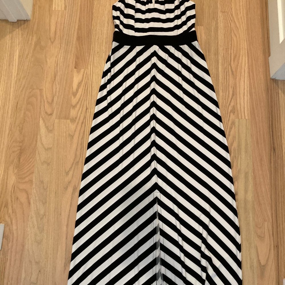 Black and white striped maxi dress